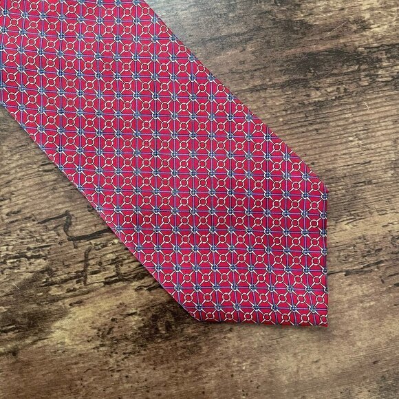 Brooks Brothers 346 Red Silk Necktie Vintage USA Made Horsebit Equestrian Tie - Picture 3 of 8